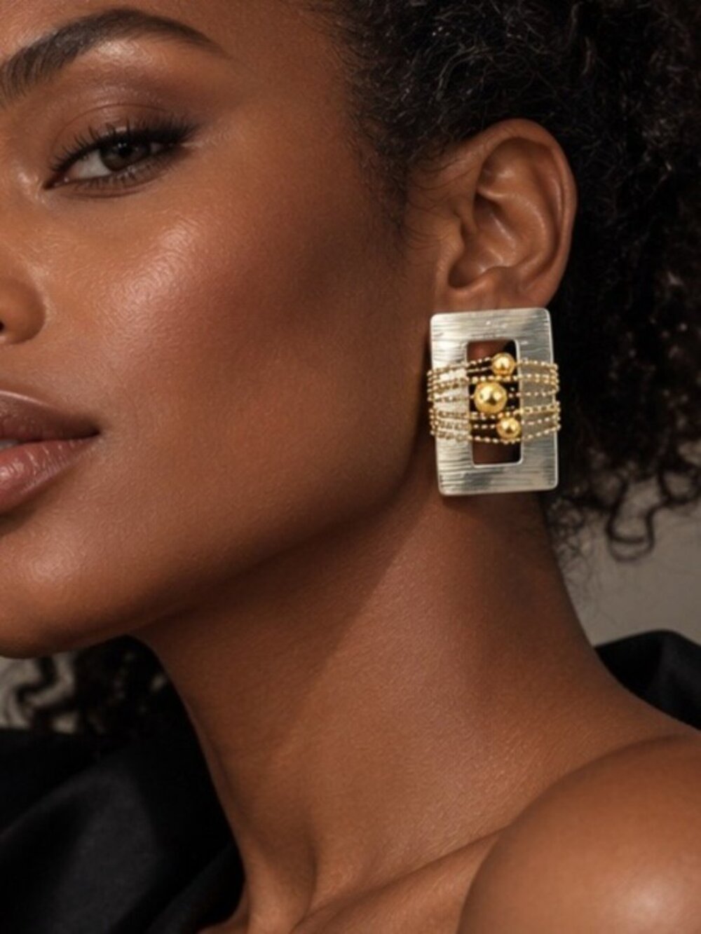 Aurevienne Sculptural Mixed Metal Chain Earrings